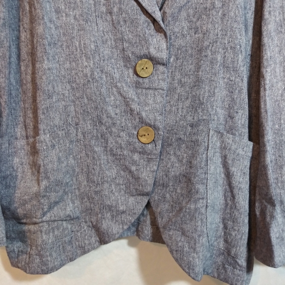 Juniper Blu Linen 2 Button Blue Blazer Jacket Pockets Sophisticated Size L - Picture 3 of 10